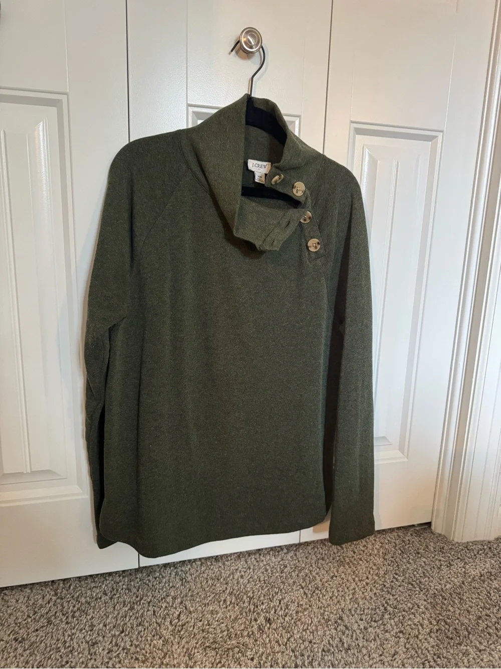 J. Crew Olive Green Button-Shoulder Women’s Sweater